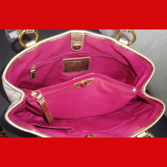 Coach Leather Tattersall Tote Cream & Multi-color - Picture 3 of 6